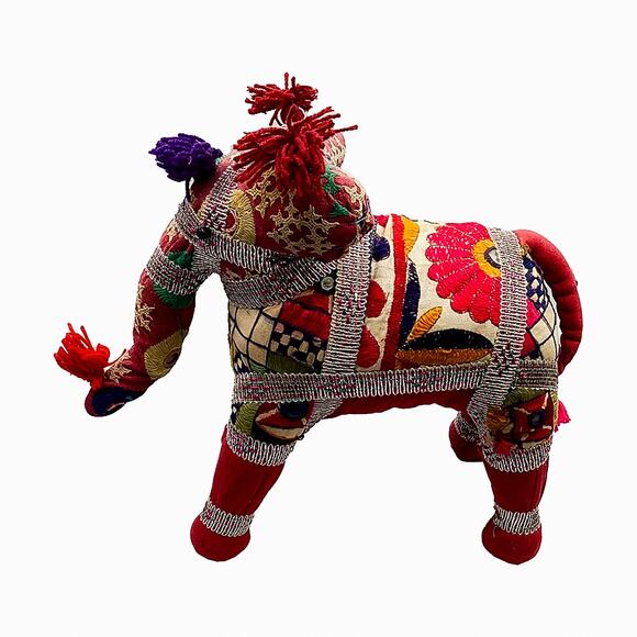 Vintage 11" Rajasthani Hand-Stitched/Embroidered Colorful Elephant Animal Decor - Picture 1 of 7